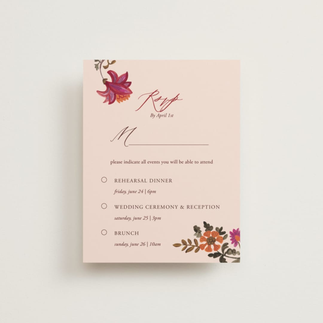 "Indian floral chintz lush" - Multi-Event RSVP Cards in Ivory by Caroline Bonne Muller - Front