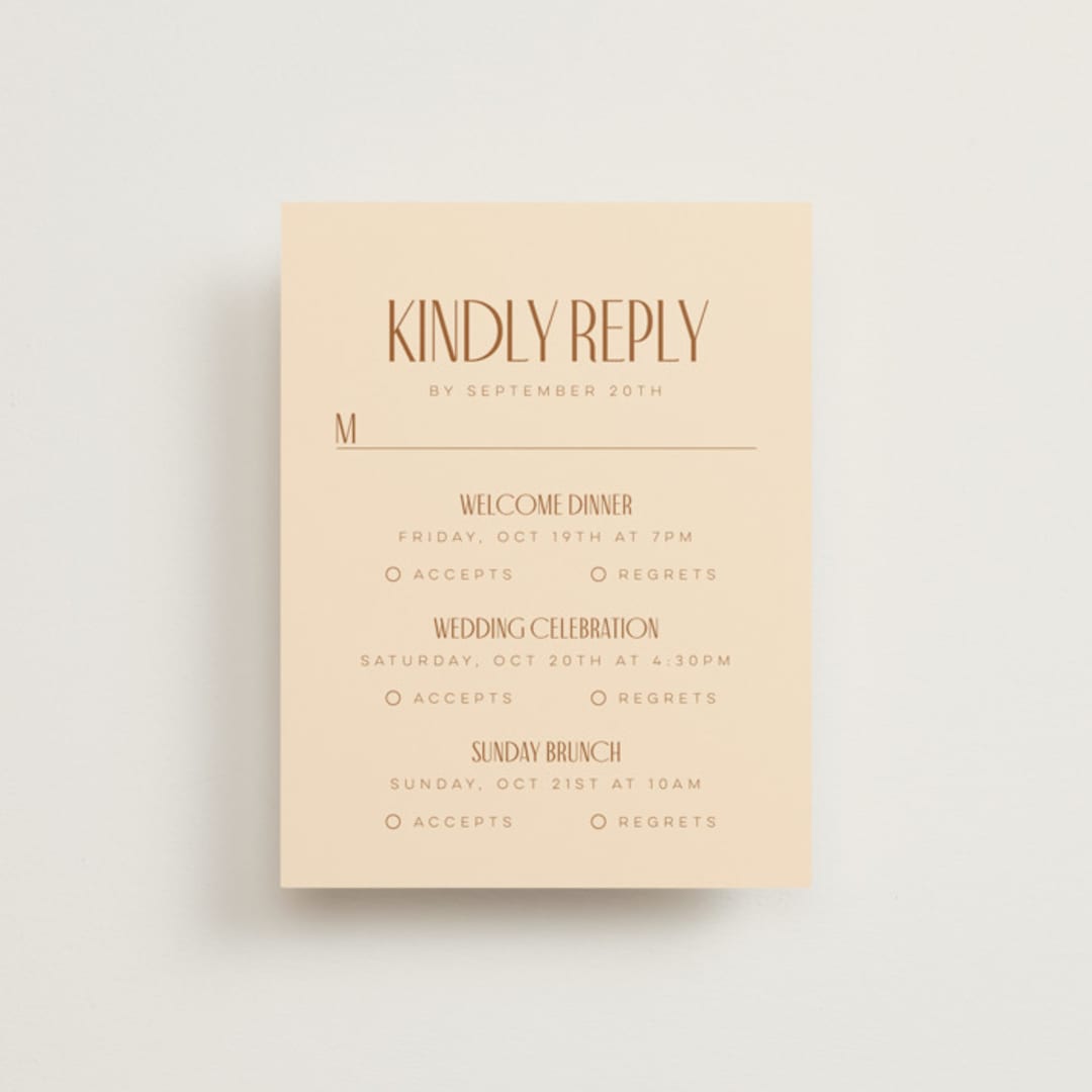 "Classic Touch" - Multi-Event RSVP Cards in Rust by April Astudillo - Front