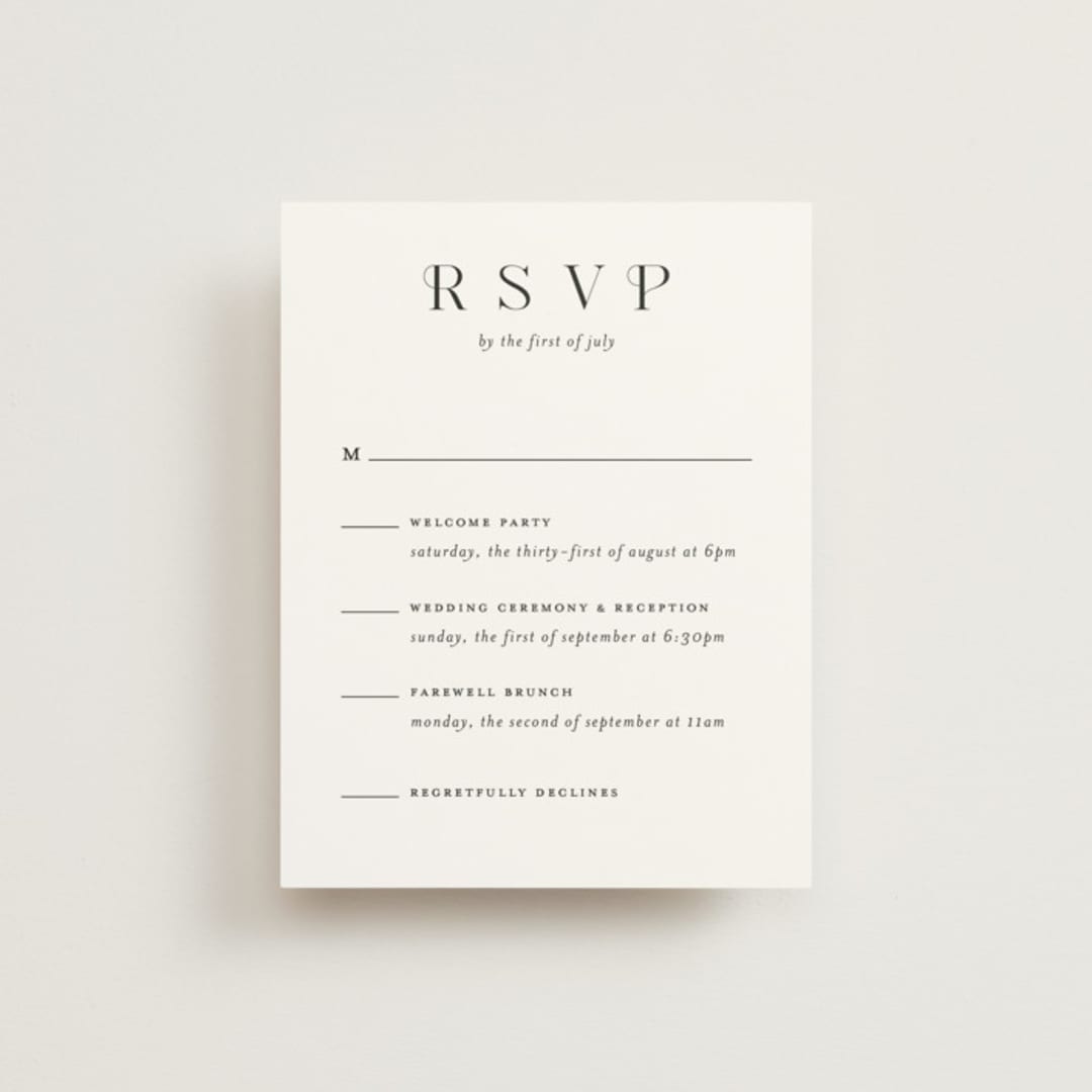 "Embellished Note" - Multi-Event RSVP Cards in Tuxedo by tuldok - Front