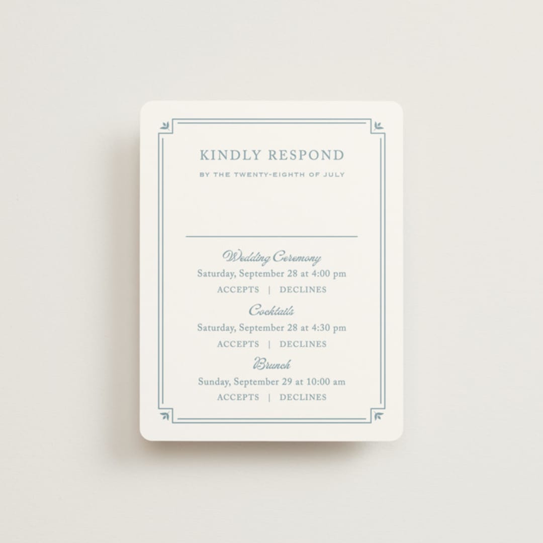 "Fleur Corner" - Multi-Event RSVP Cards in French Blue by Carolyn MacLaren - Front