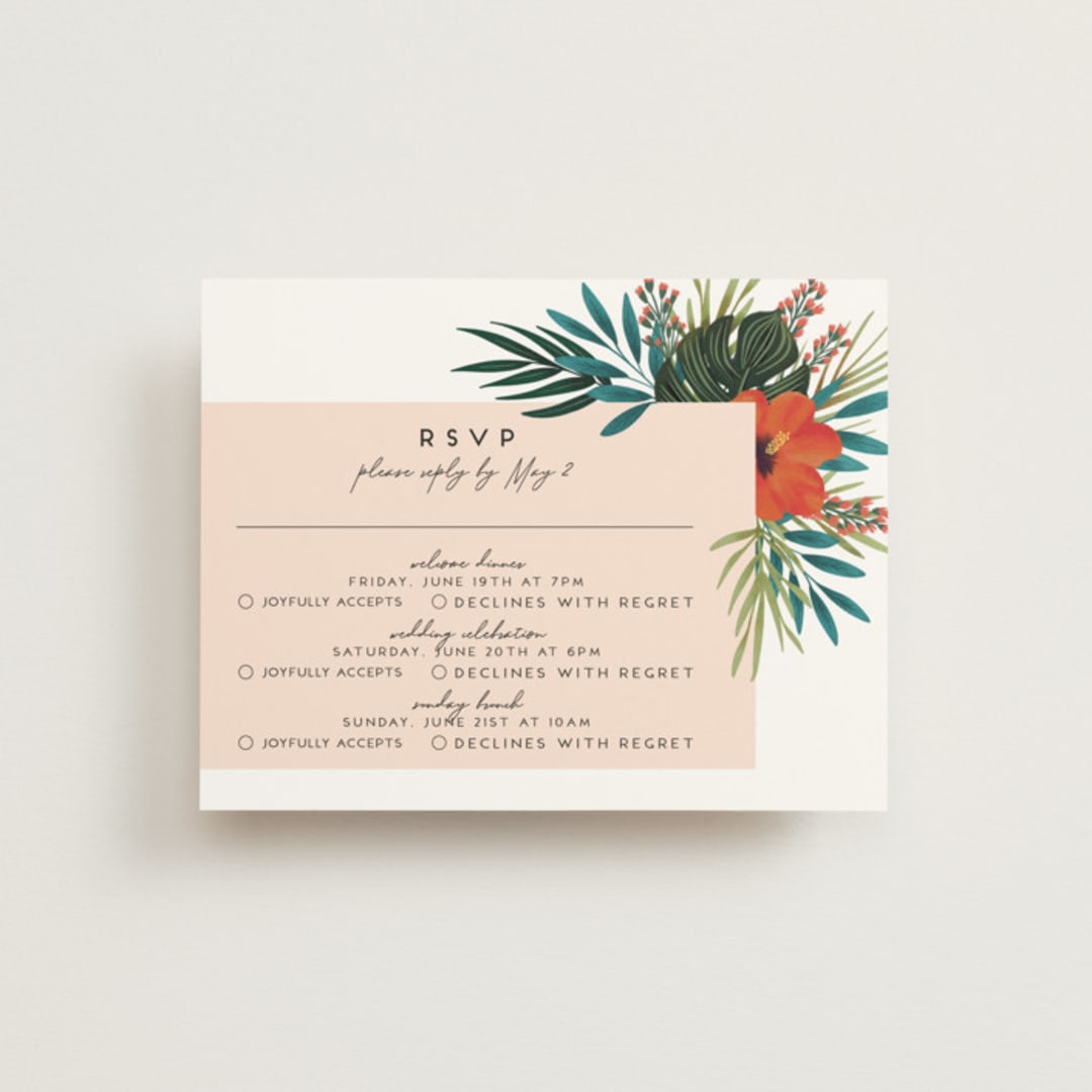 "Tropical Oasis" - Multi-Event RSVP Cards in Coral by Joanna Griffin - Front