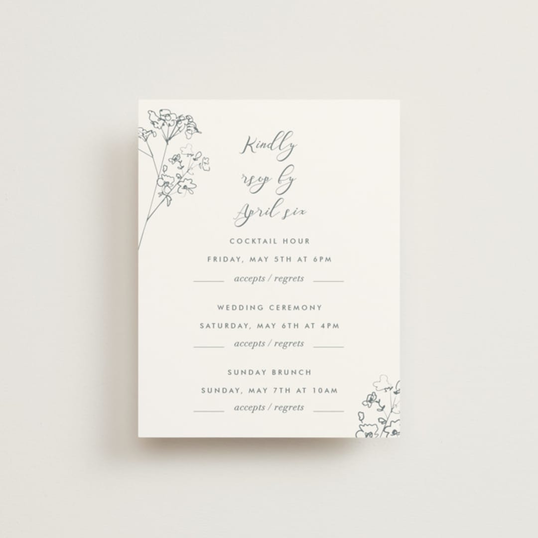 "Sketched Florals" - Multi-Event RSVP Cards in Storm by Baumbirdy - Front