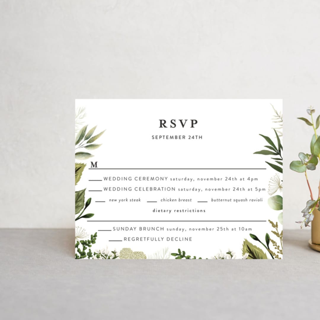 "Enchanted Greenery" - Multi-Event RSVP Cards in Frost by Susan Moyal - Front