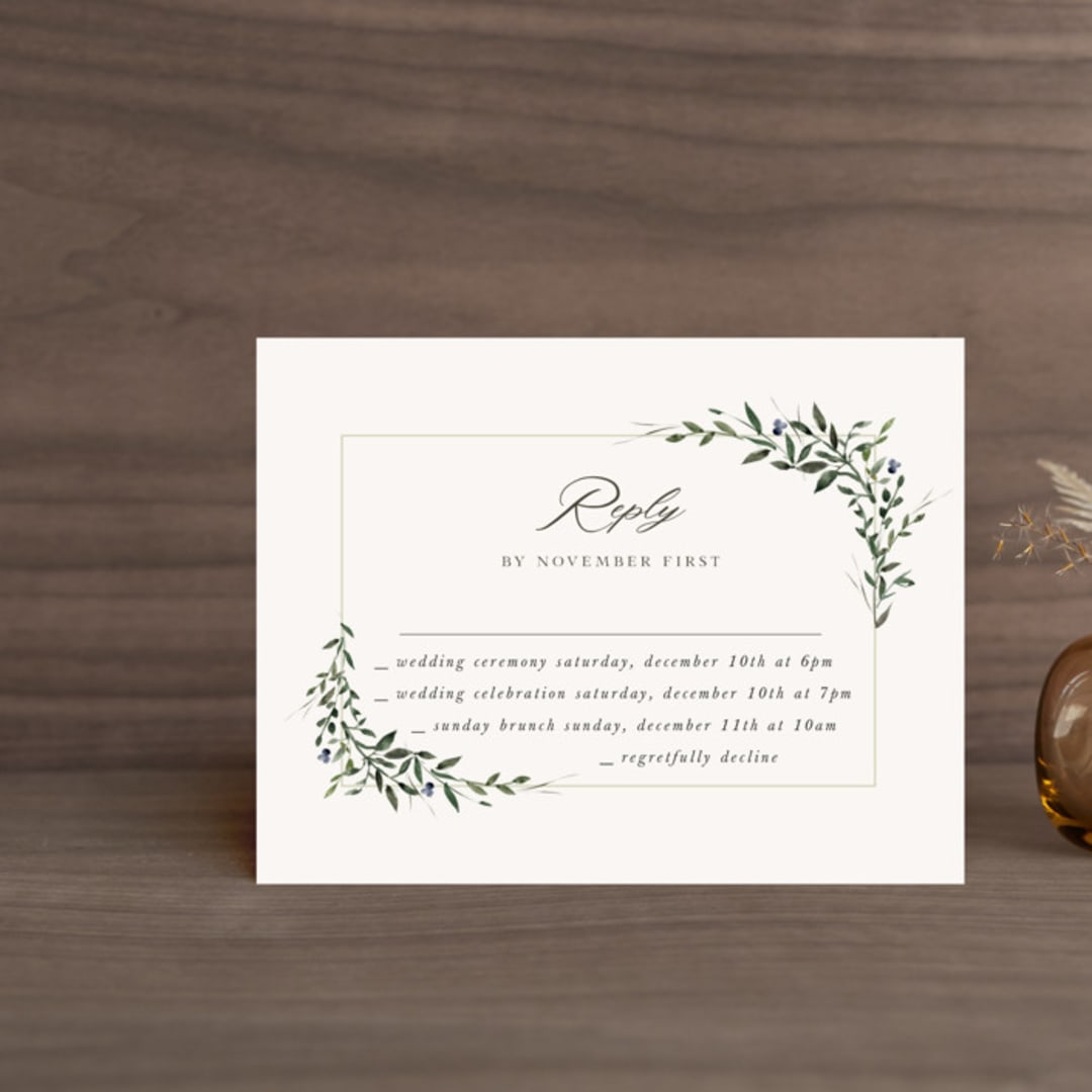 "Green Wreath" - Multi-Event RSVP Cards in Champagne by Lori Wemple - Front