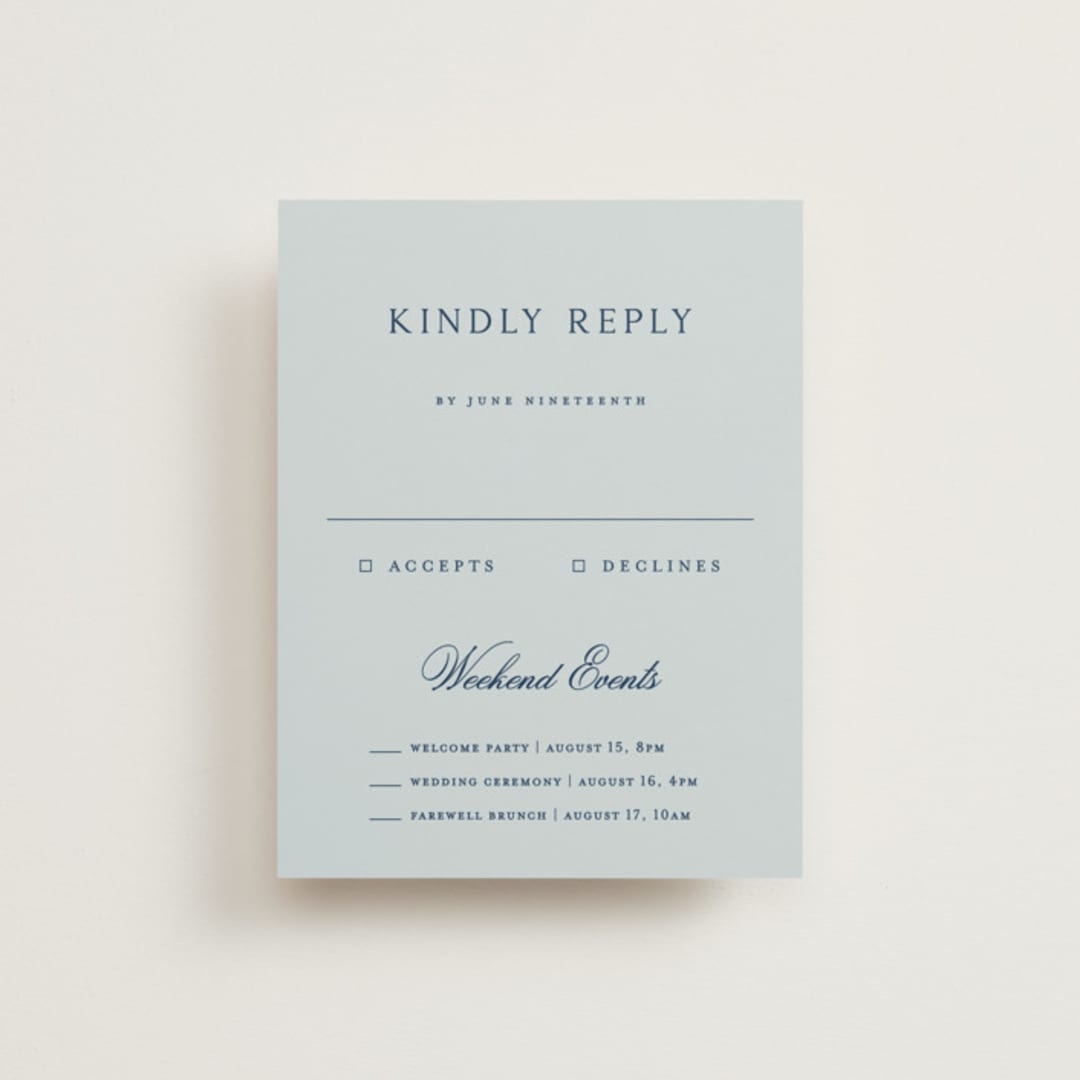 "Landscape Script" - Multi-Event RSVP Cards in Sky by Kelly Schmidt - Front