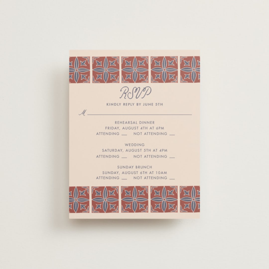 "Block Print Tile" - Multi-Event RSVP Cards in Terracotta by Katharine Watson - Front