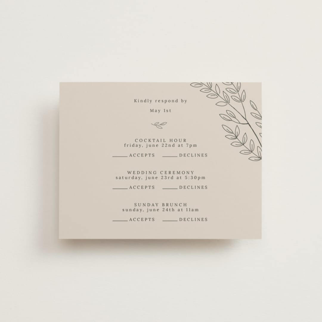 "leafy wreath" - Multi-Event RSVP Cards in Taupe by Ghazal Ali - Front