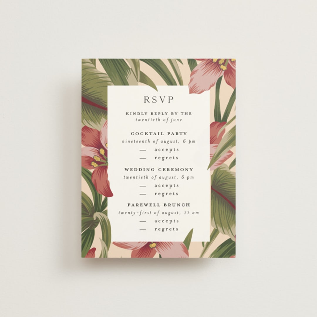 "Tropical Flowers" - Multi-Event RSVP Cards in Sunrise by Jennifer Holbrook - Front