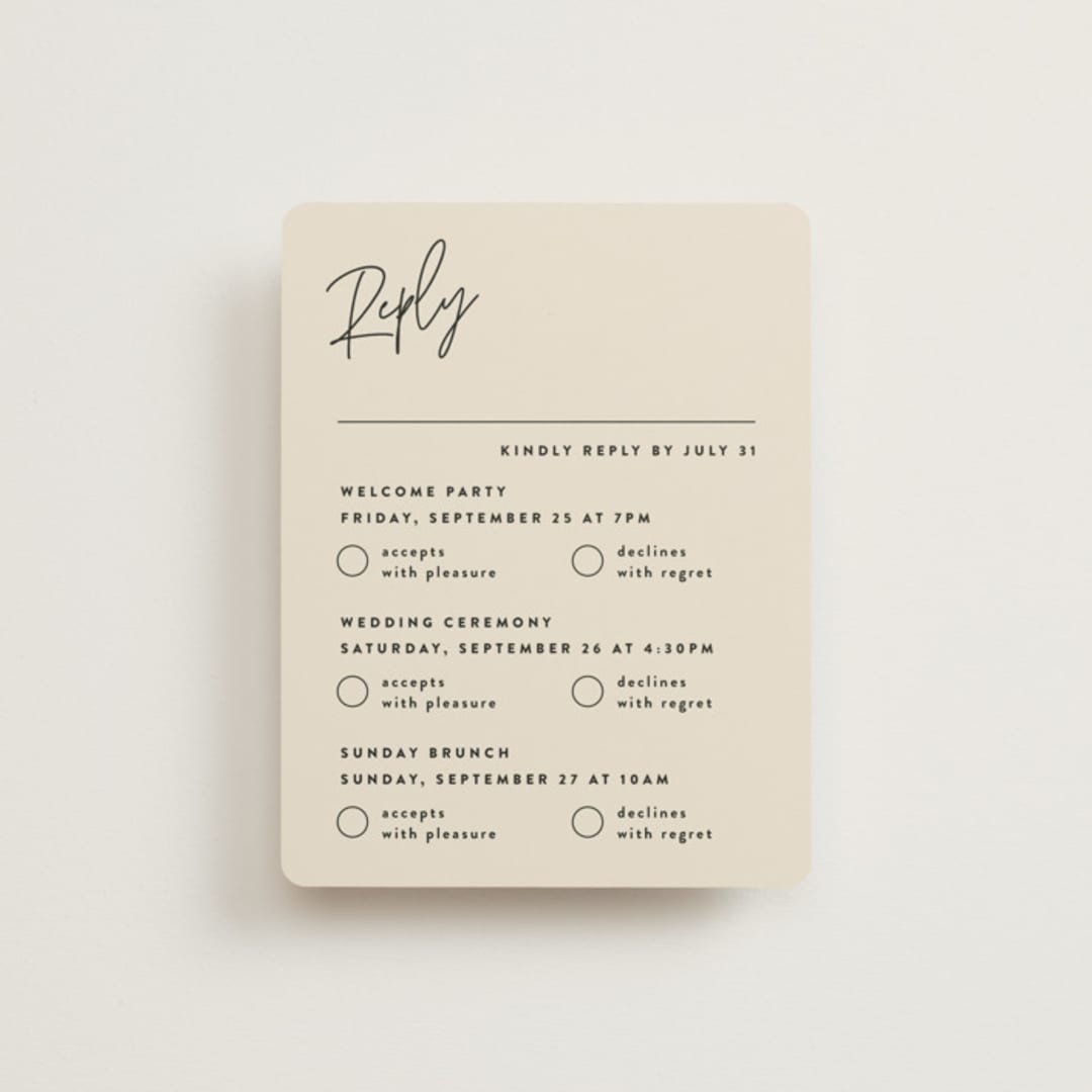 "Signed" - Multi-Event RSVP Cards in Champagne by JoAnn Jinks - Front