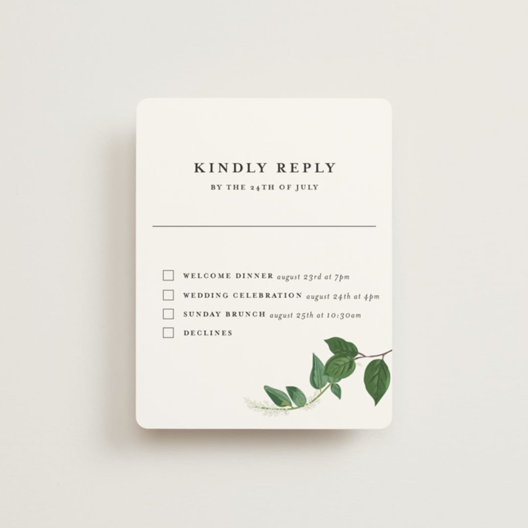 "Greenery" - Multi-Event RSVP Cards in Fern by Susan Moyal - Front