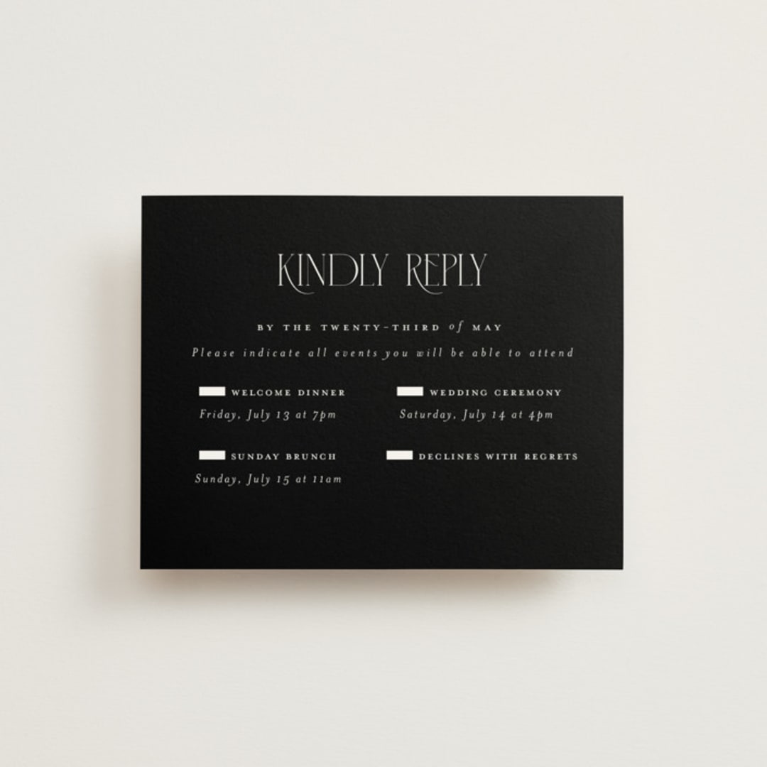 "Black-Tie" - Multi-Event RSVP Cards in Noir by Benita Crandall - Front