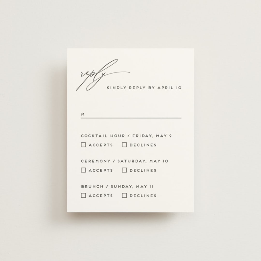 "the script" - Multi-Event RSVP Cards in Tuxedo by Genna Blackburn - Front