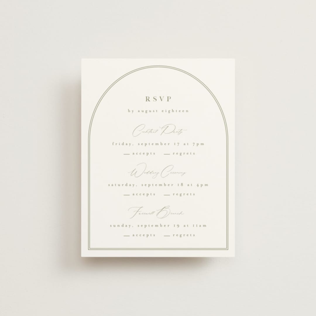 "Amelia" - Multi-Event RSVP Cards in Olive by Kristie Kern - Front