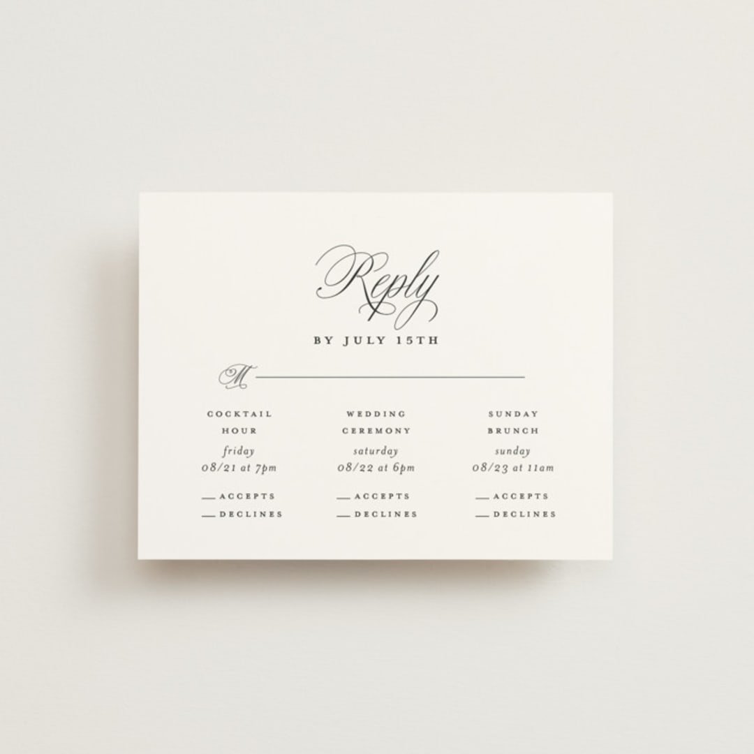 "Simply Classic" - Multi-Event RSVP Cards in Ebony by Laura Hamm - Front