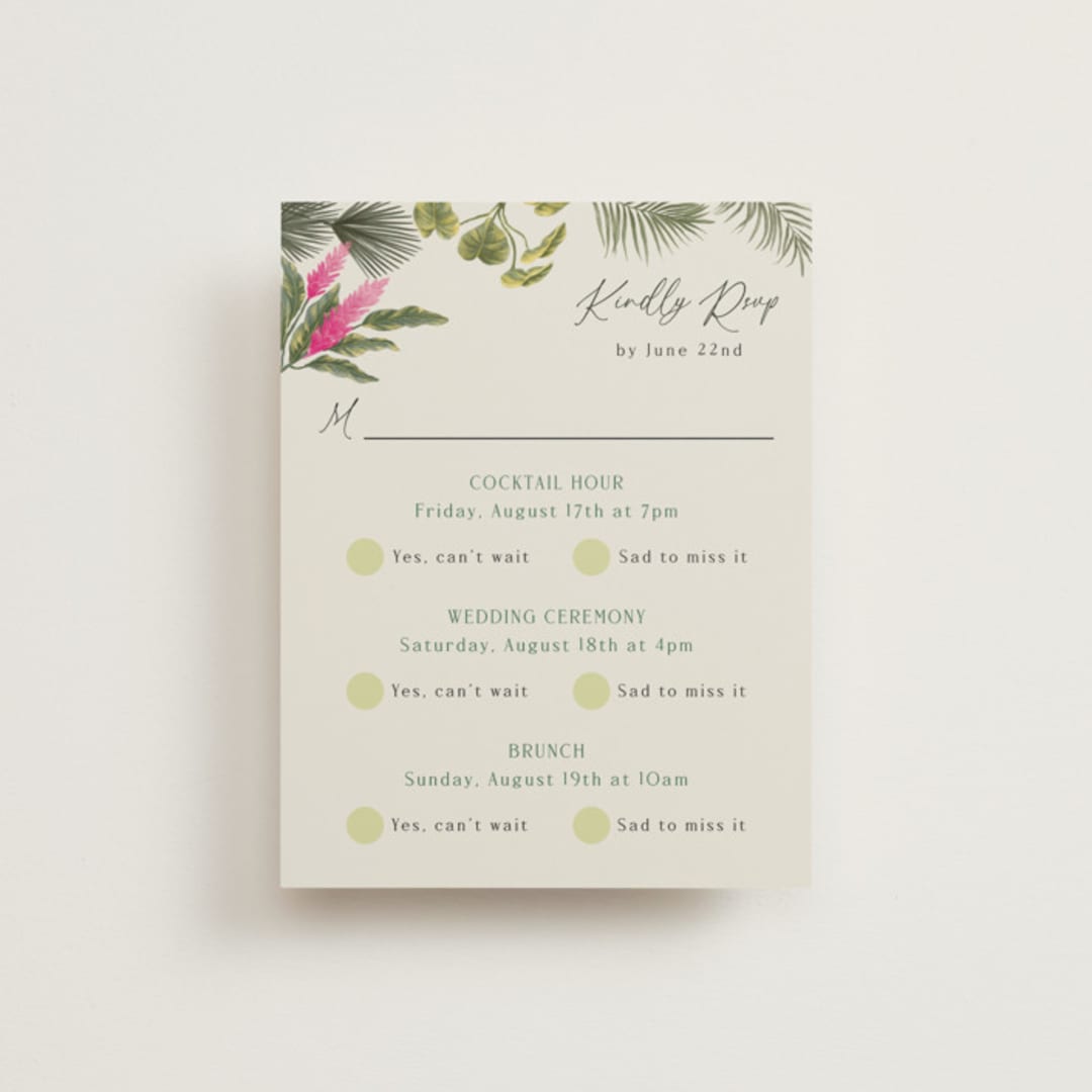 "Tropical garden" - Multi-Event RSVP Cards in Lime by Elly - Front