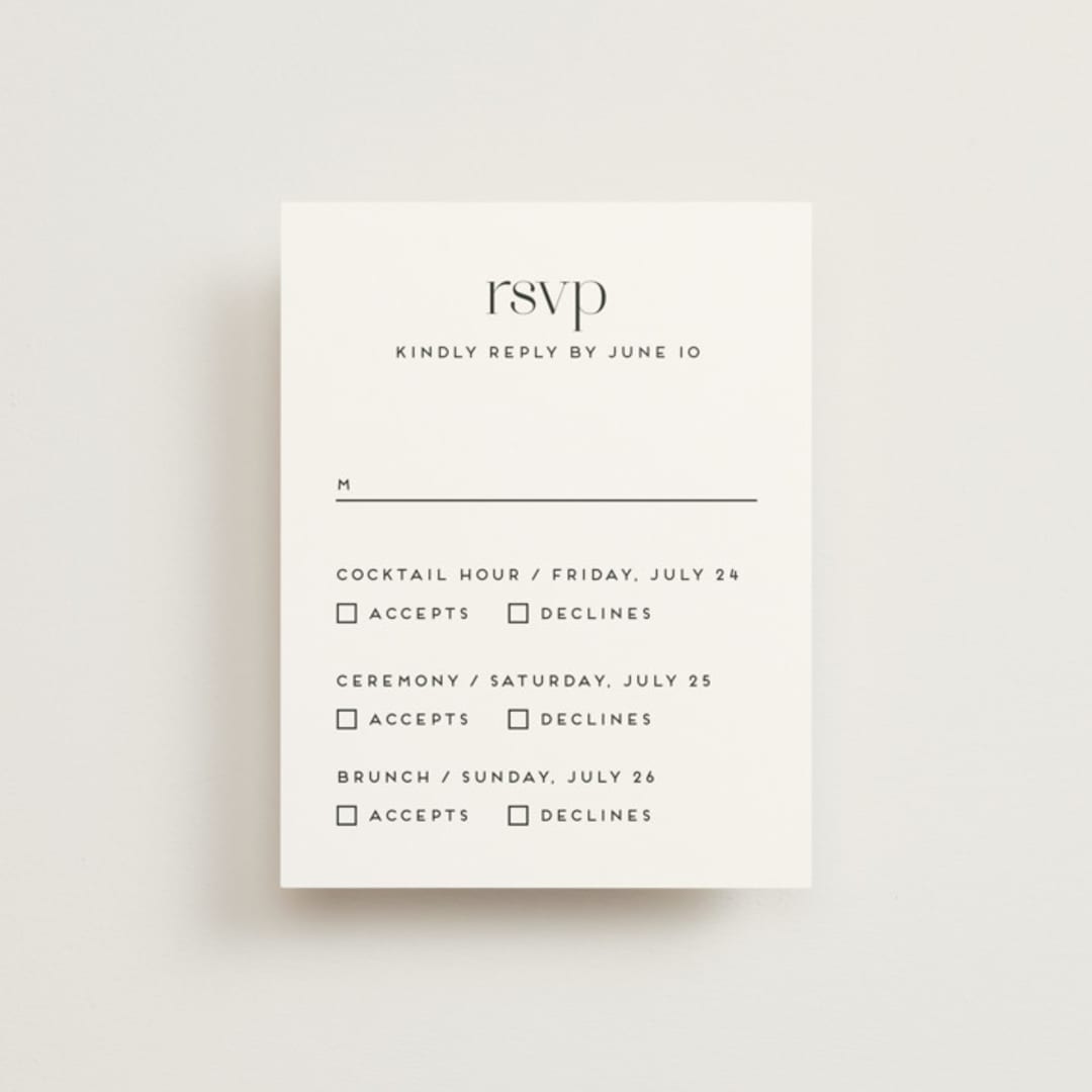 "Aligning" - Multi-Event RSVP Cards in Tuxedo by Genna Blackburn - Front