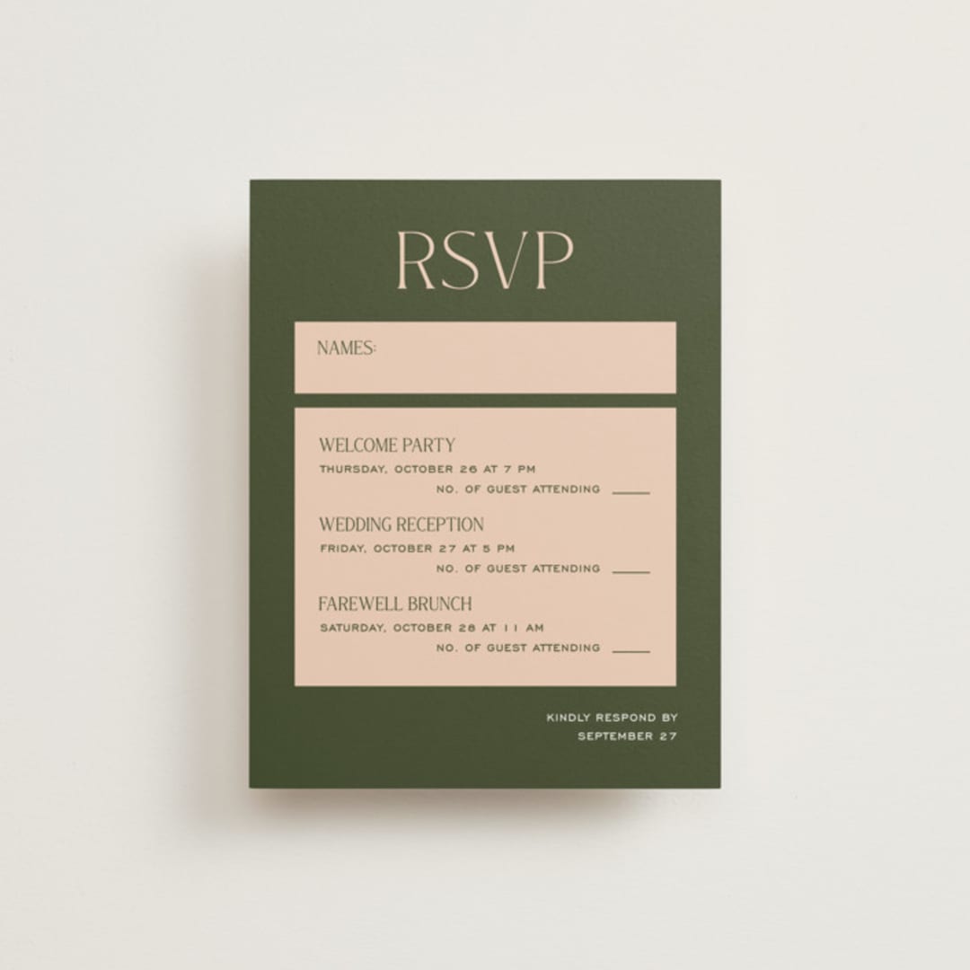 "Martini" - Multi-Event RSVP Cards in Olive by Pixel and Hank - Front