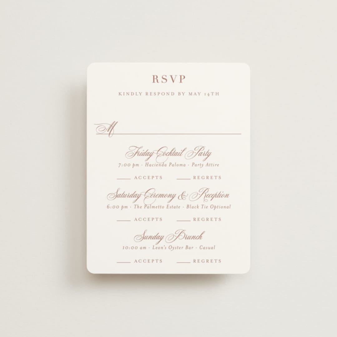 "Charleston" - Multi-Event RSVP Cards in Blush by Megan Davis - Front