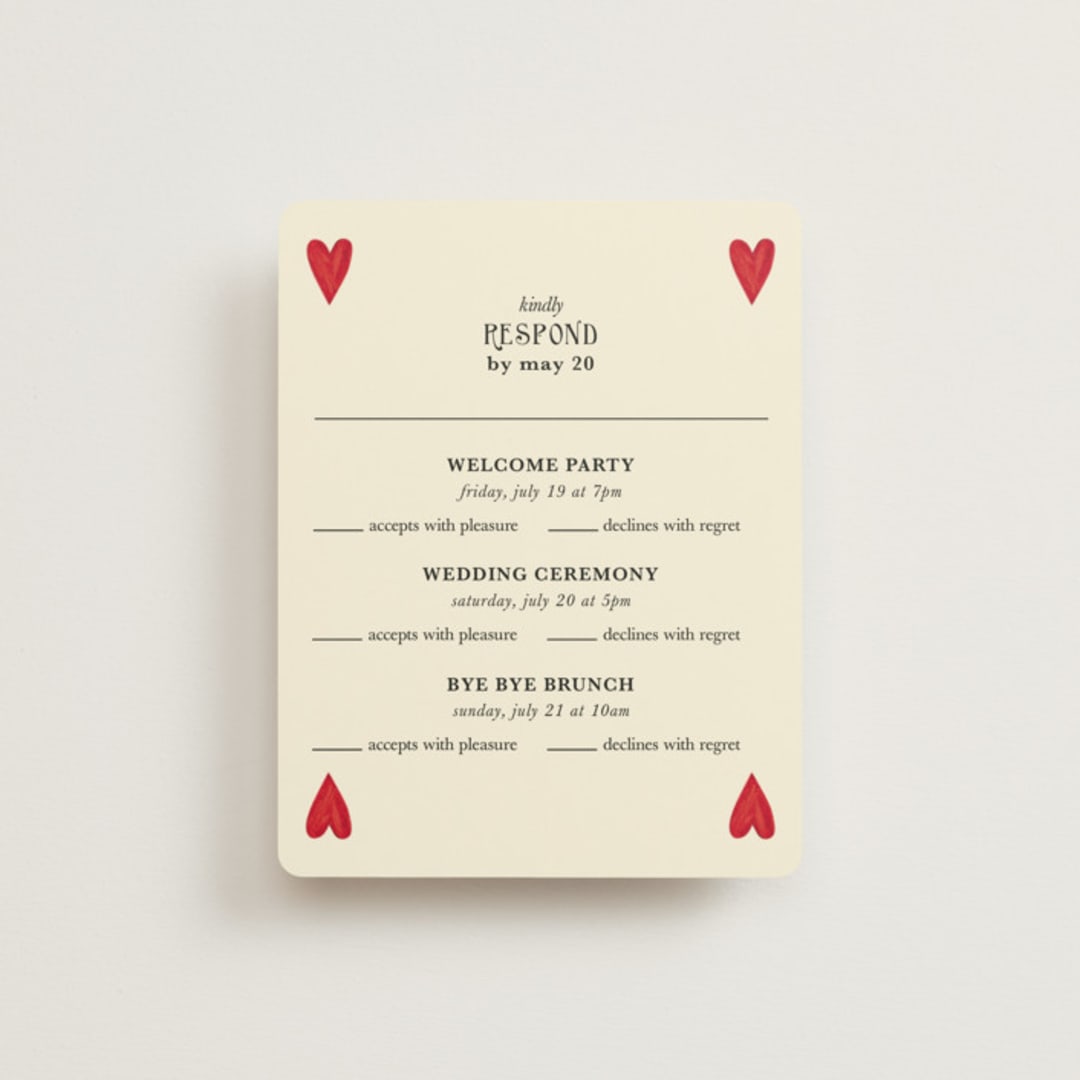 "Red Hearts" - Multi-Event RSVP Cards in Champagne by Helena Vitto - Front