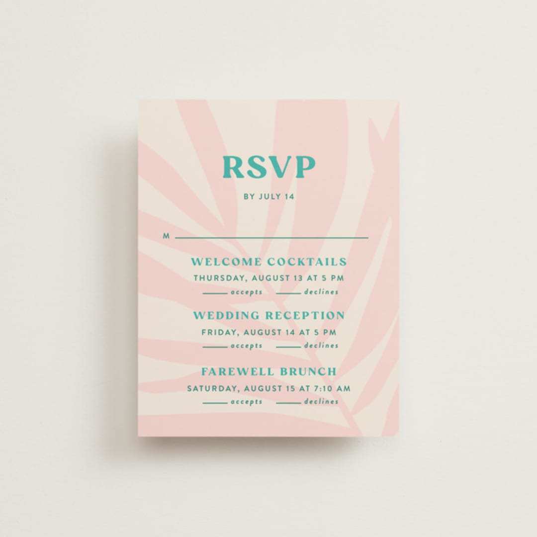 "The Palm" - Multi-Event RSVP Cards in Flamingo by Pixel and Hank - Front