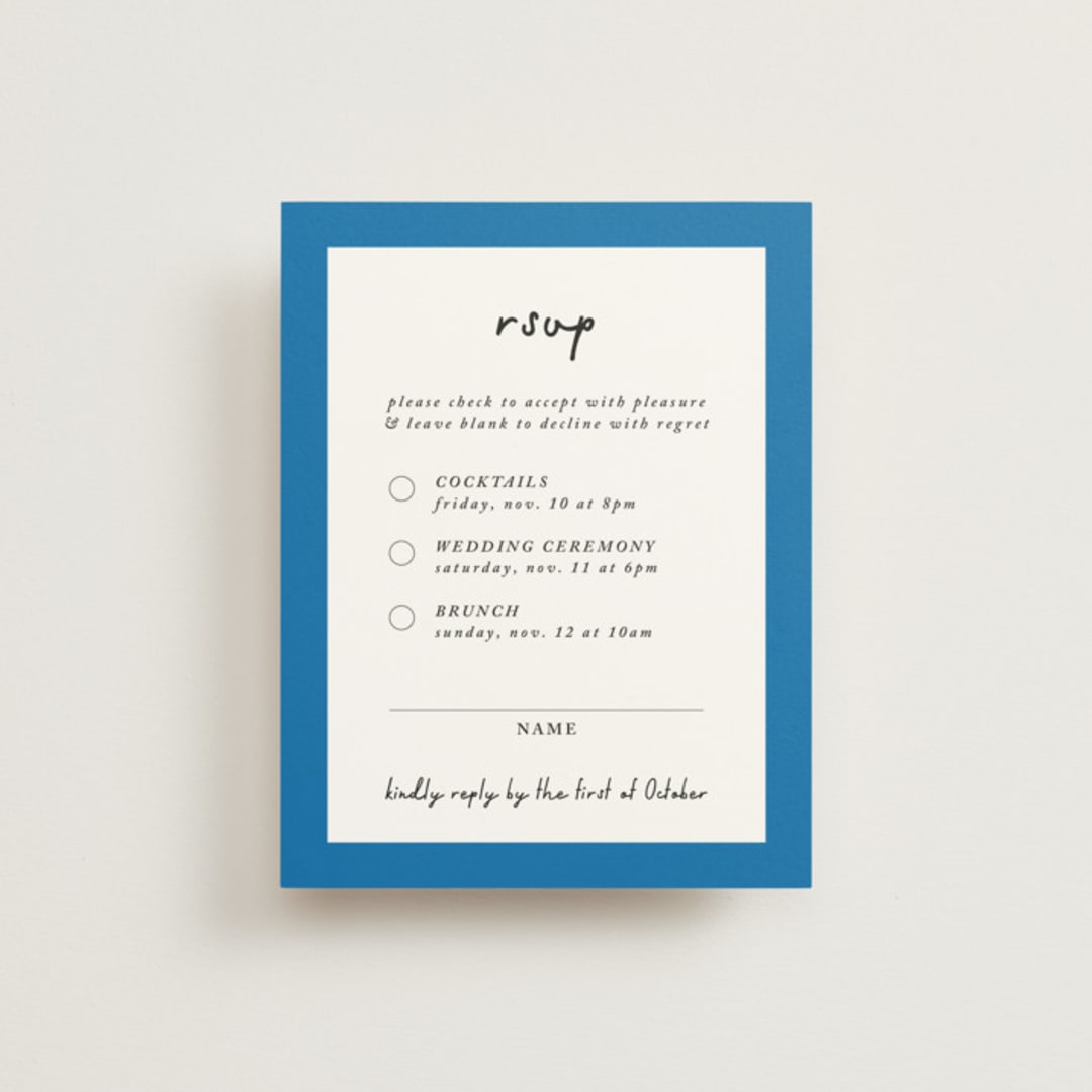 "Swirl Frame" - Multi-Event RSVP Cards in Cobalt by mo kelley - Front