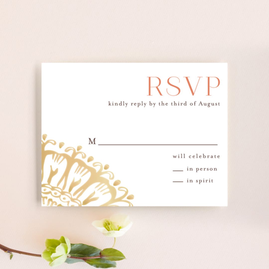 "Modern Mehndi" - RSVP Cards in Gold by Laura Condouris - Front
