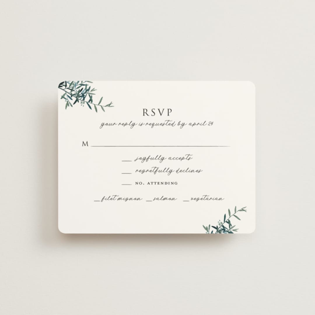 "Fresh Sage" - RSVP Cards in Olive by Christie Kelly - Front