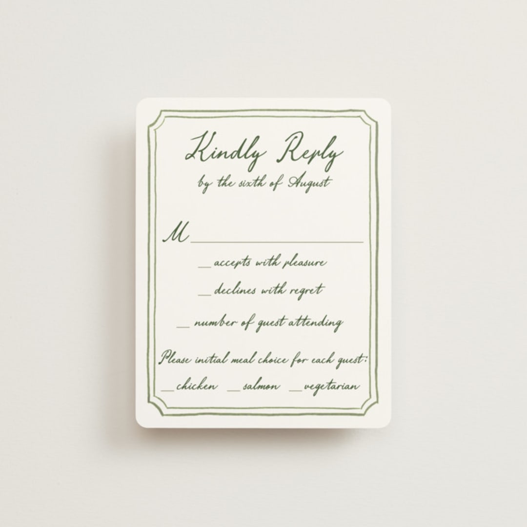 "Handwritten" - RSVP Cards in Moss by Cass Loh - Front