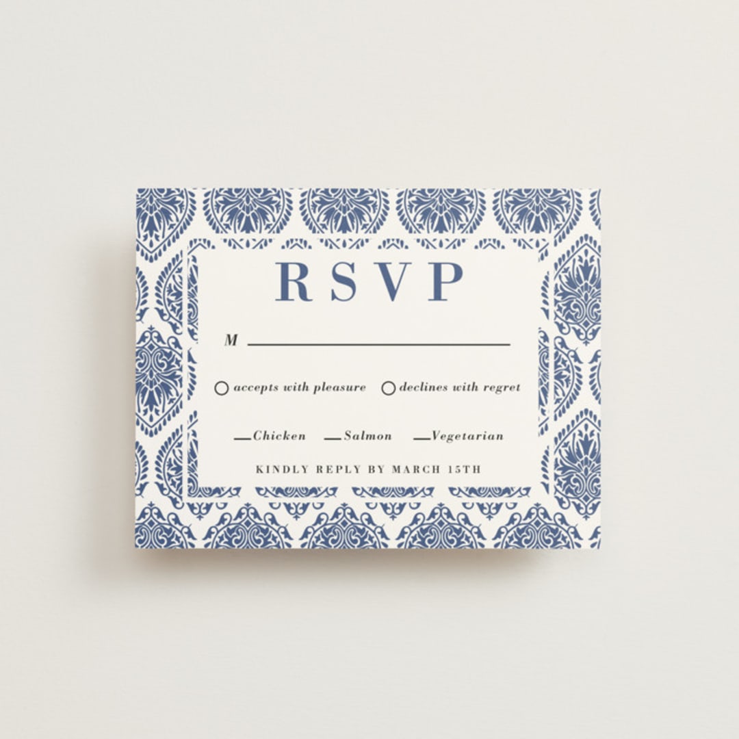 "Calcutta Stamp" - RSVP Cards in Azure by Oma N. Ramkhelawan - Front