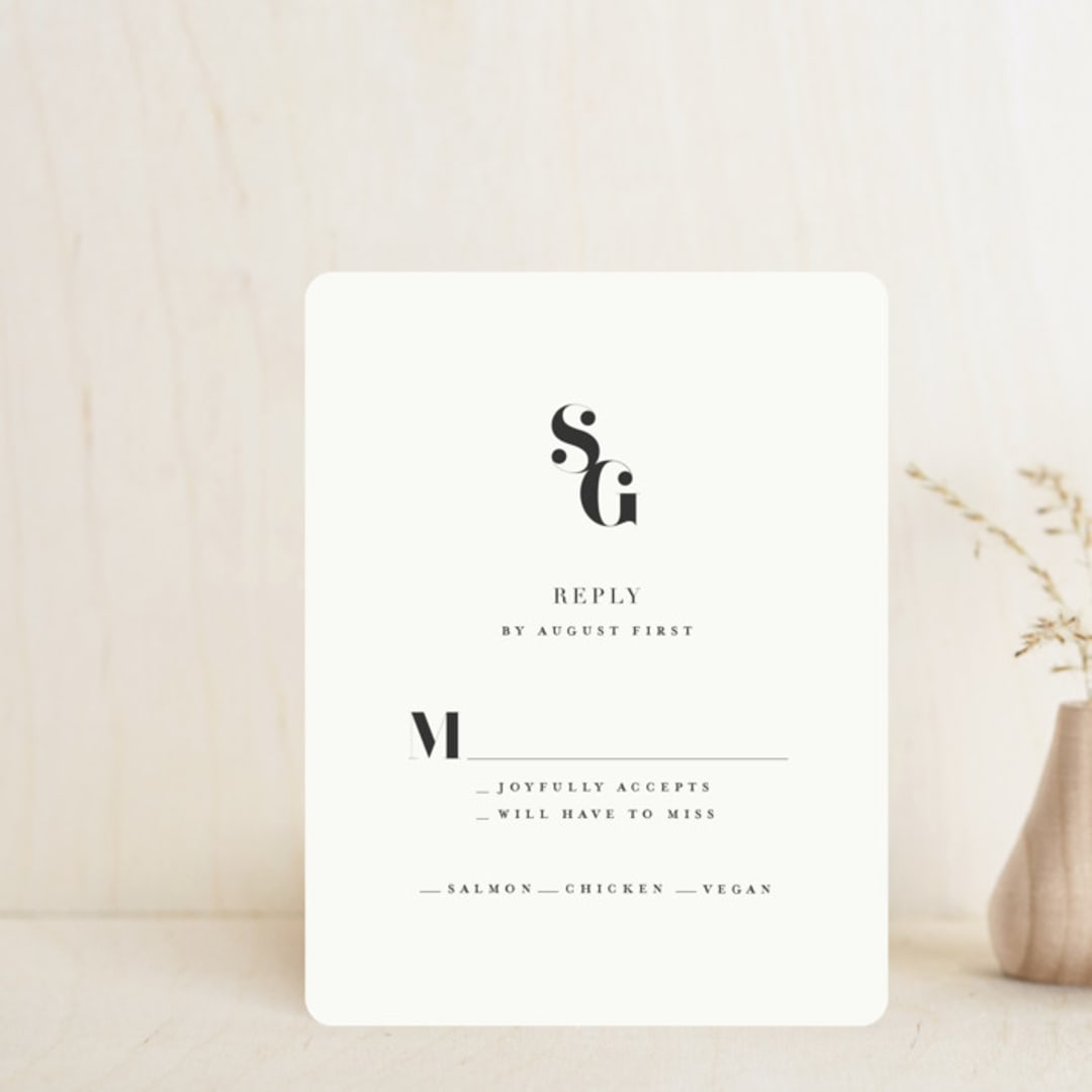"Modern Initials" - RSVP Cards in Buttercream by Lori Wemple - Front