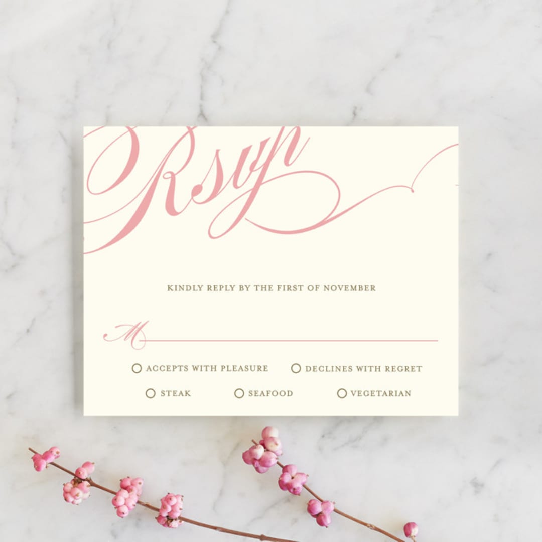 "Winter Flourish" - RSVP Cards in Petal Pink by Annie Clark - Front