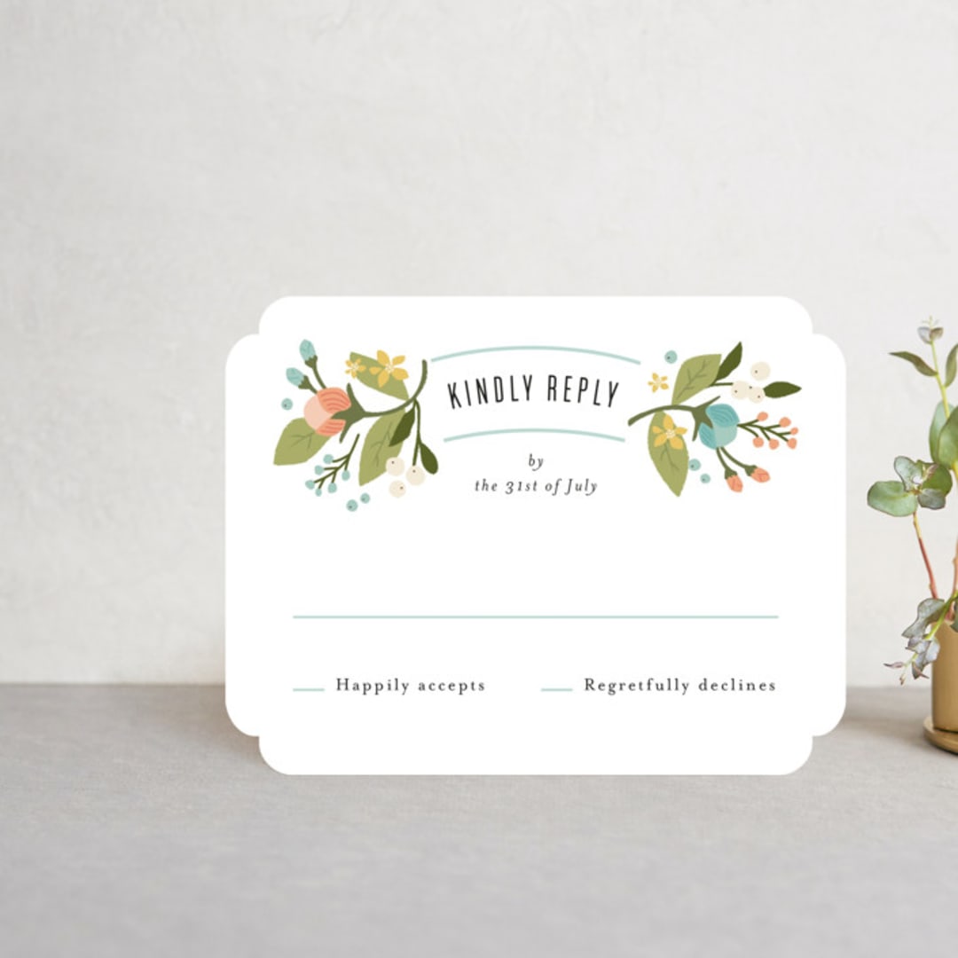 "Floral Ampersand" - RSVP Cards in Sea Breeze by Jennifer Wick - Front