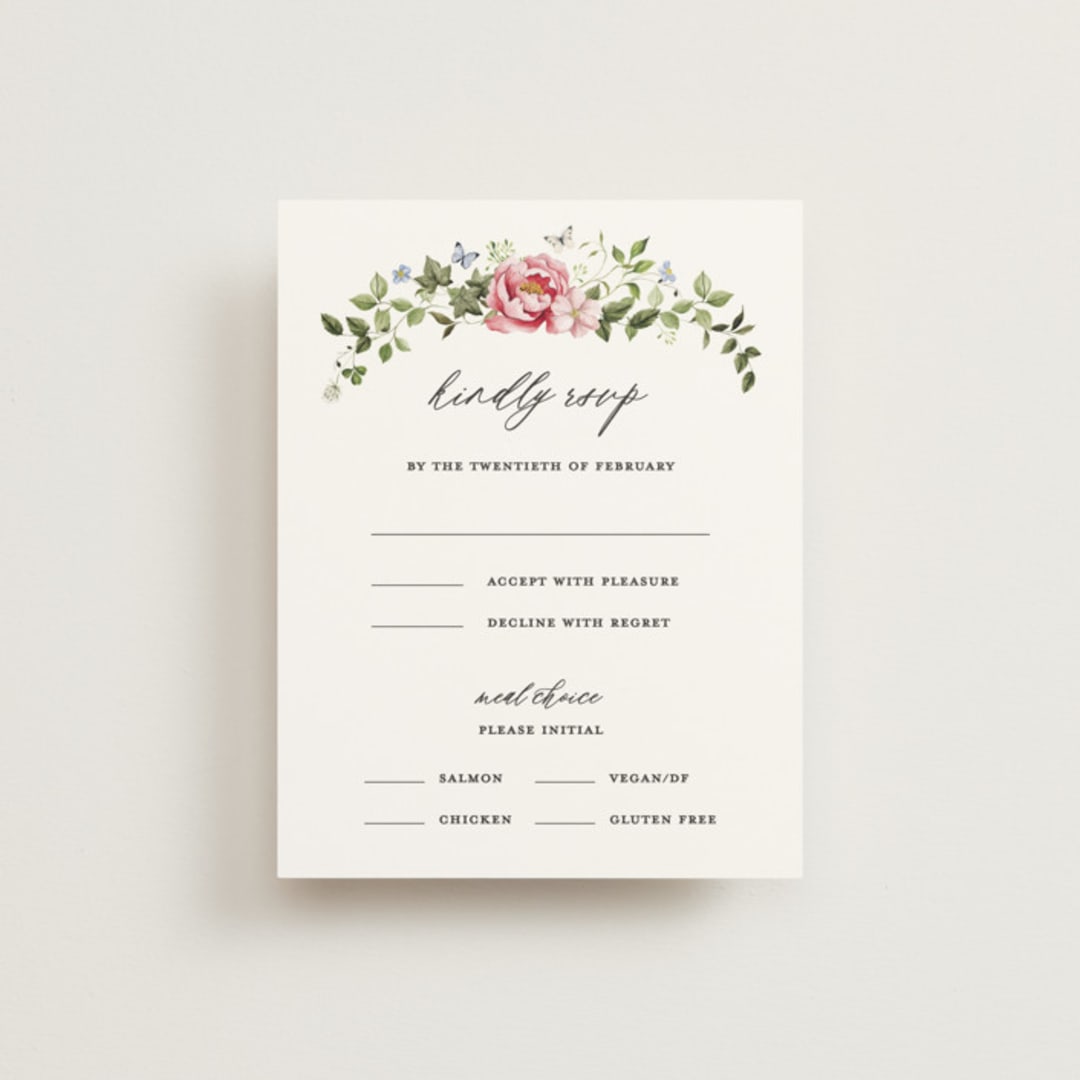 "Ornate" - RSVP Cards in Peony by Sarah Knight - Front