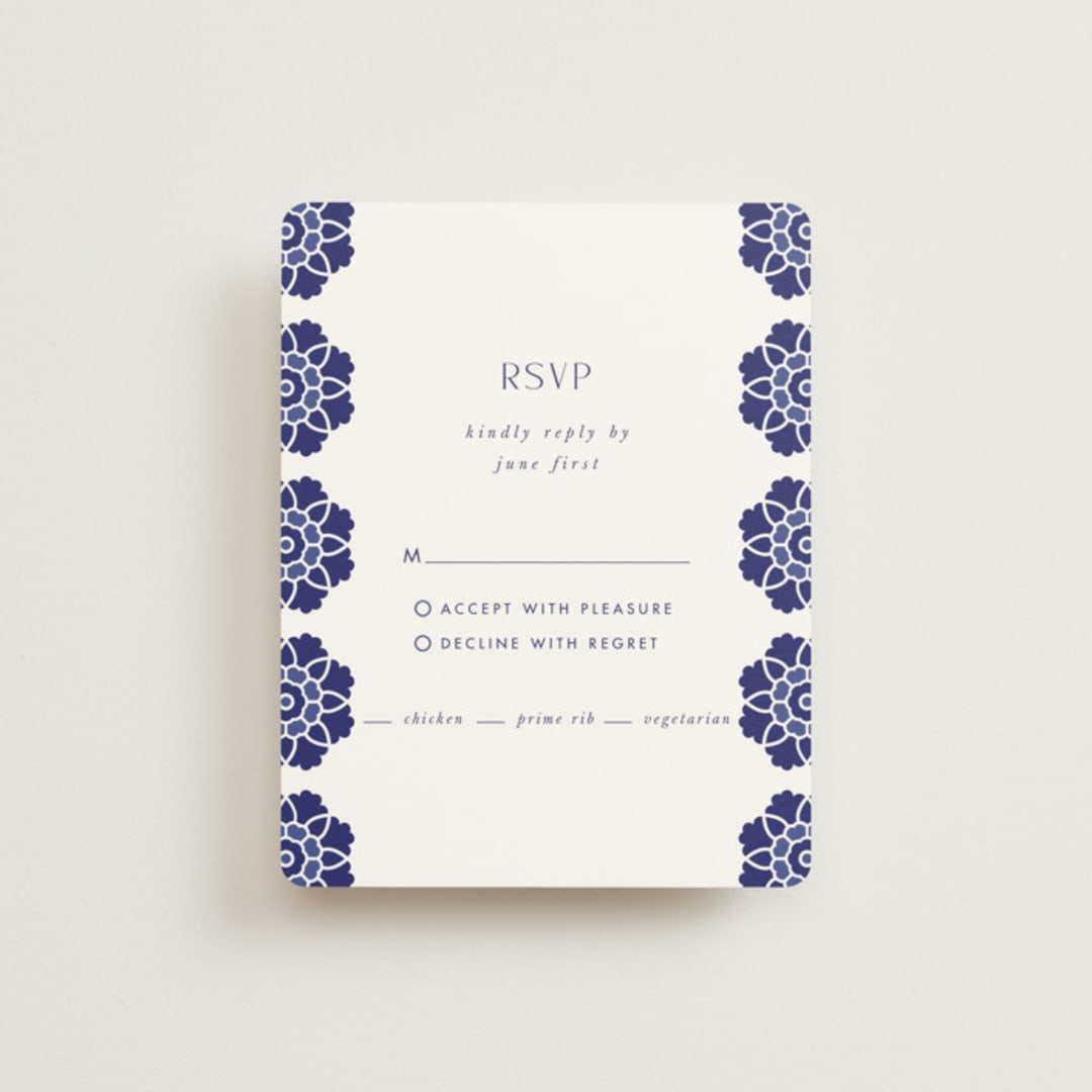 "Topkapi" - RSVP Cards in Cobalt by Nazia Hyder - Front