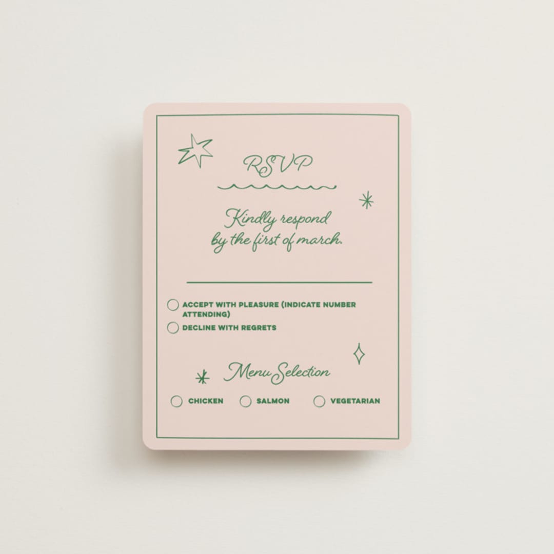 "Crazy Little Thing Called Love" - RSVP Cards in Avocado by Helena Vitto - Front