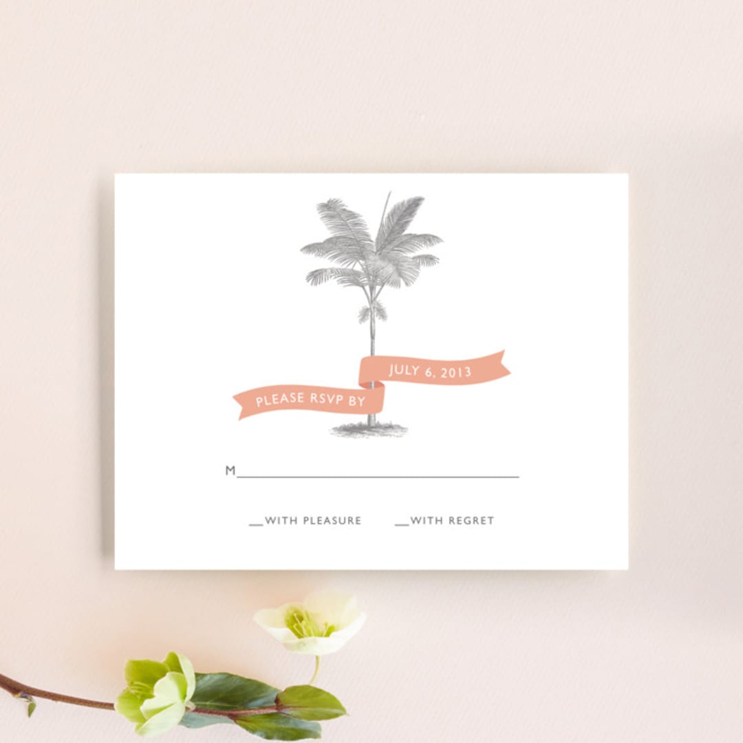 "Palm" - RSVP Cards in Salmon by Lauren Chism - Front