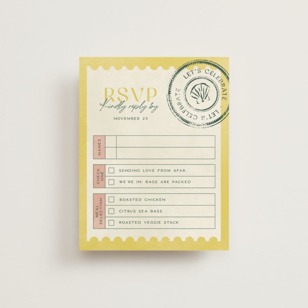 "Coastal Drift" - RSVP Cards in Caribbean Citrus by Pixel and Hank - Front