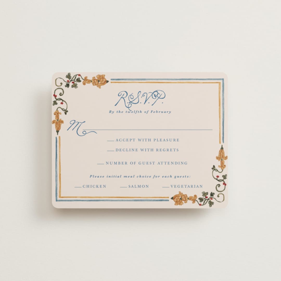 "Swan Crest" - RSVP Cards in Royal by Cass Loh - Front