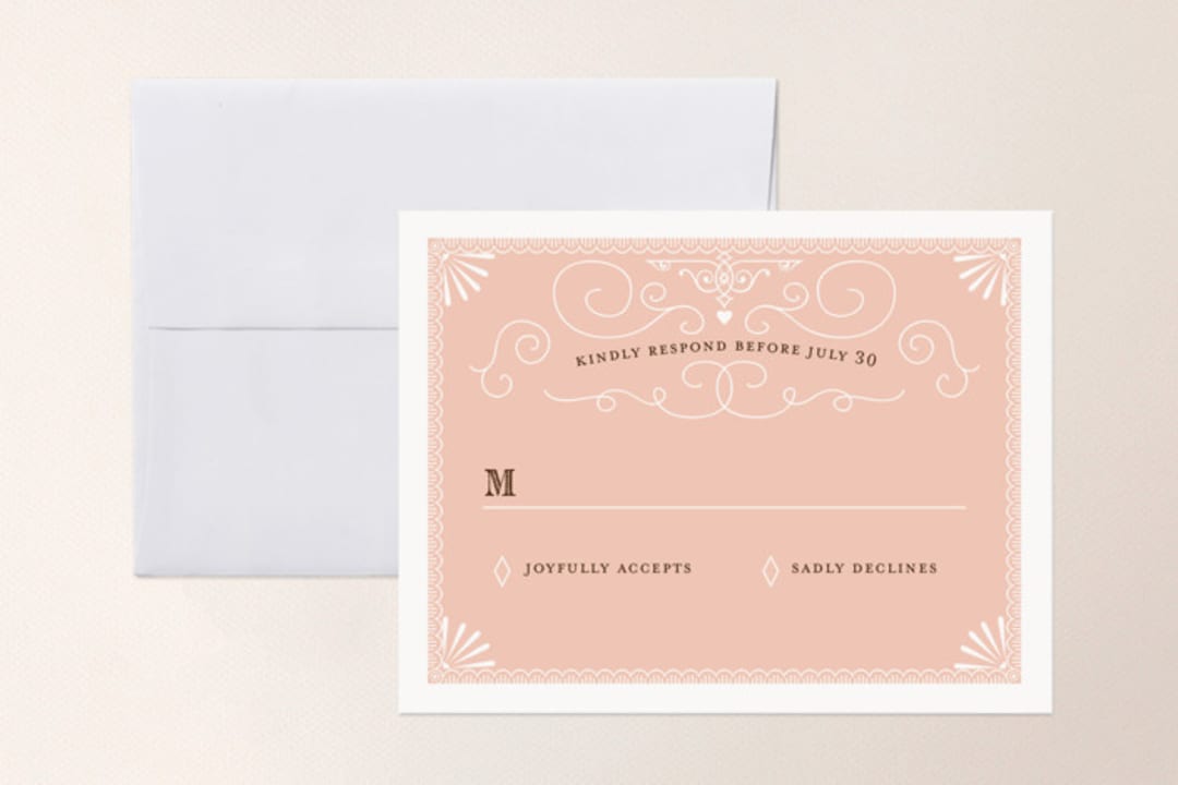 "Grand Flourish" - RSVP Cards in Blush by Bonjour Paper - Front