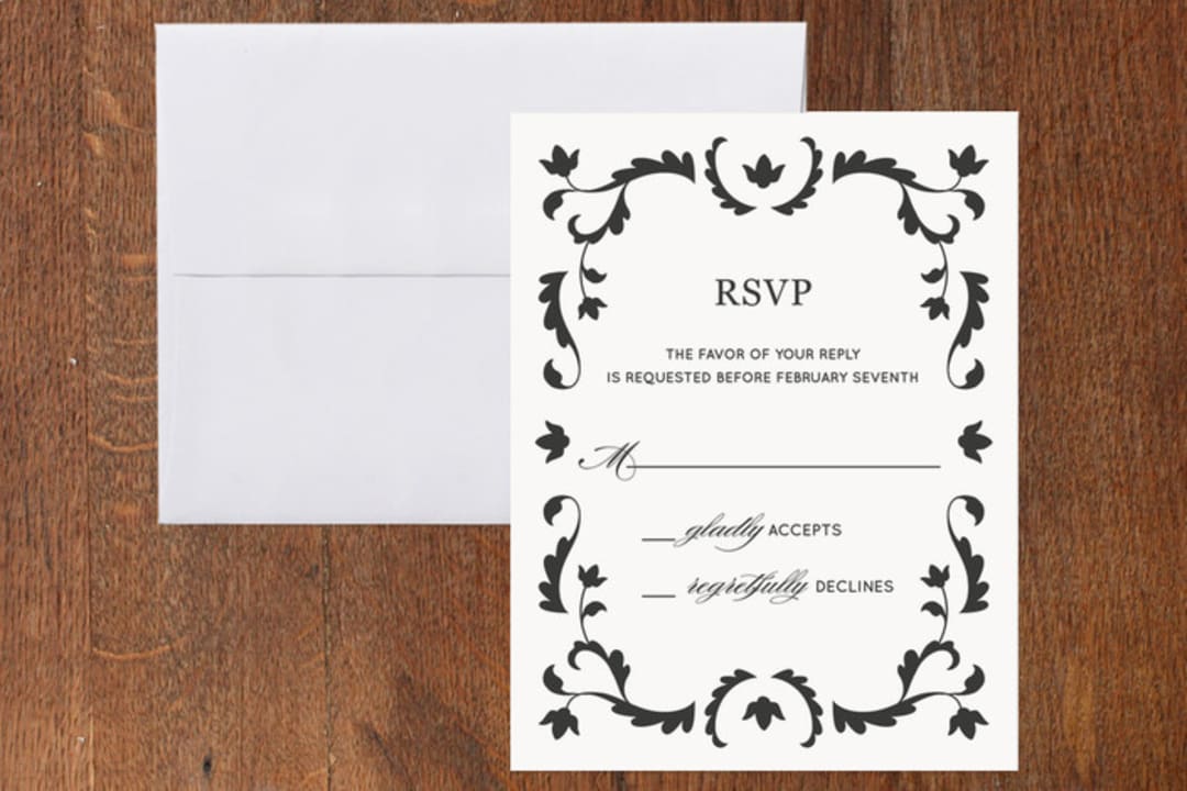 "Jacquard" - RSVP Cards in Ebony by Laura Hankins - Front