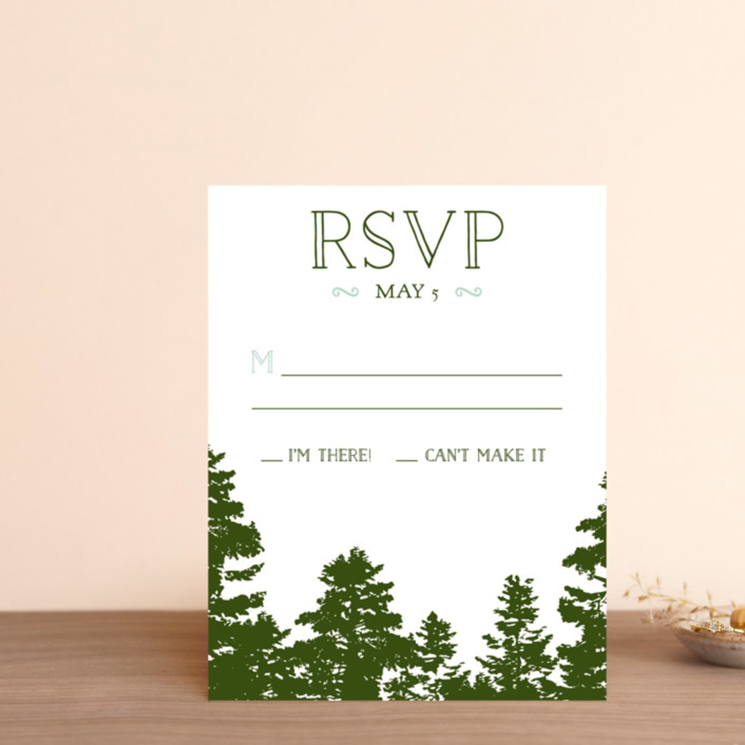 "Mountain View" - RSVP Cards in Pine Green by Ariel Rutland - Front