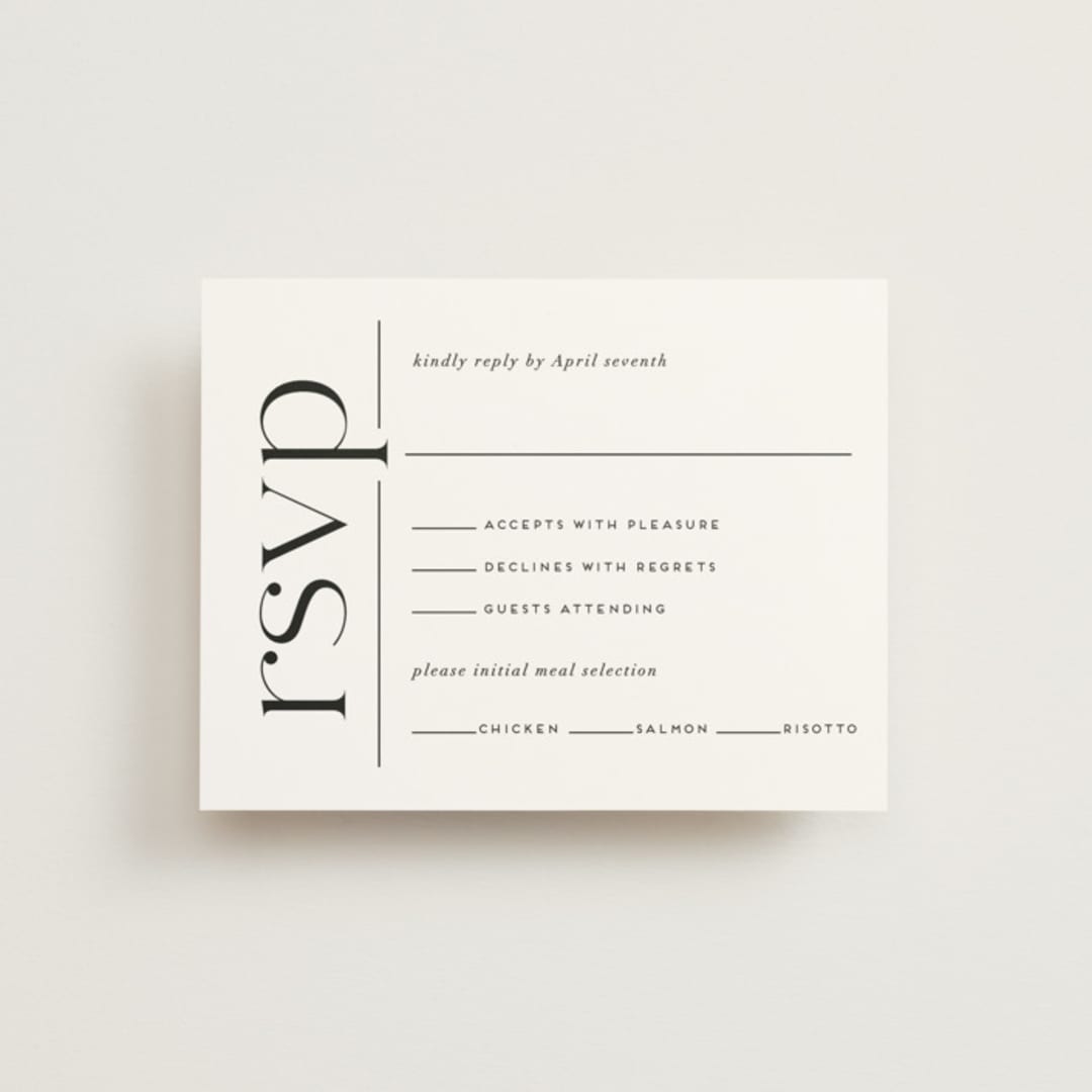 "Split Line" - RSVP Cards in Black Tie by Amy Payne - Front