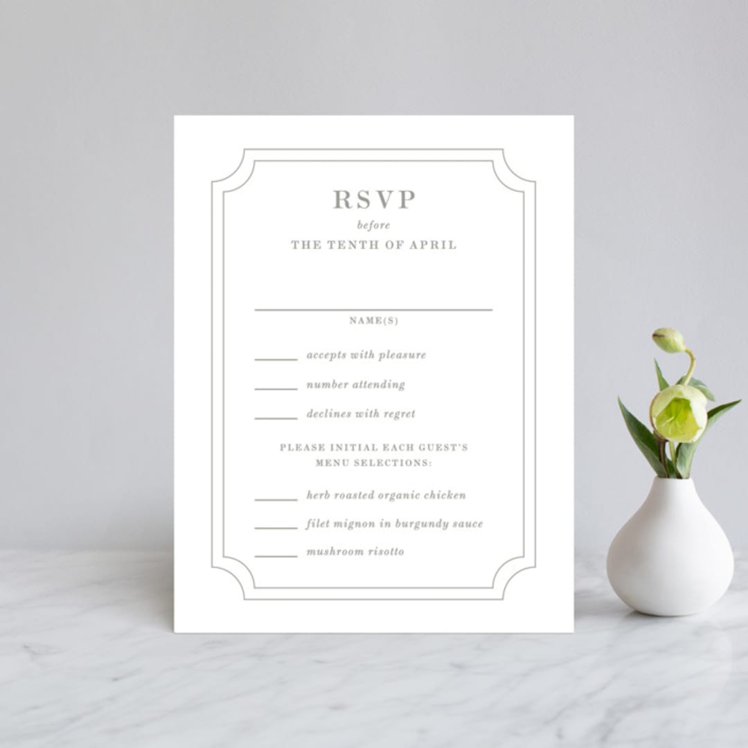 "Framed Details" - RSVP Cards in Pebble by Kimberly FitzSimons - Front