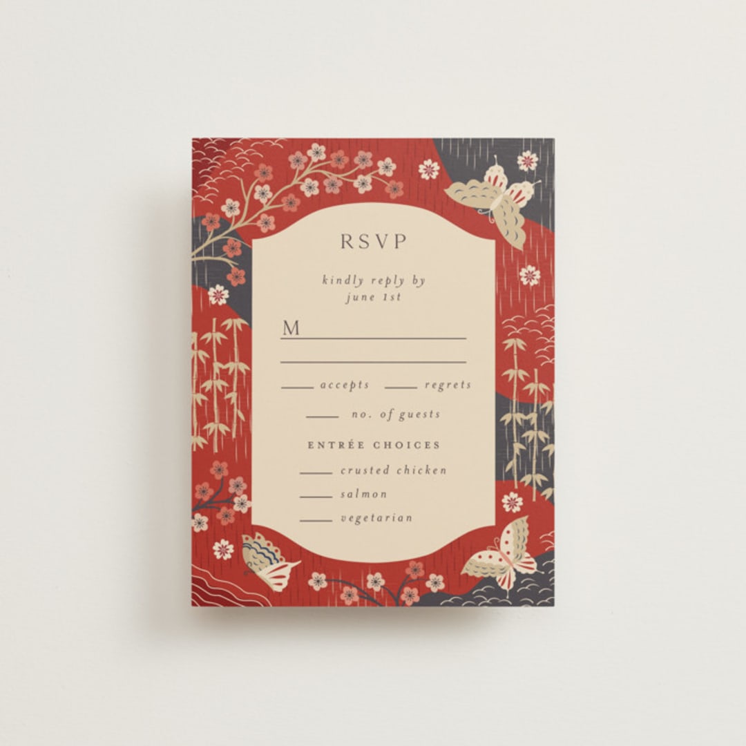 "Japanese Textile" - RSVP Cards in Rose by Jennifer Holbrook - Front