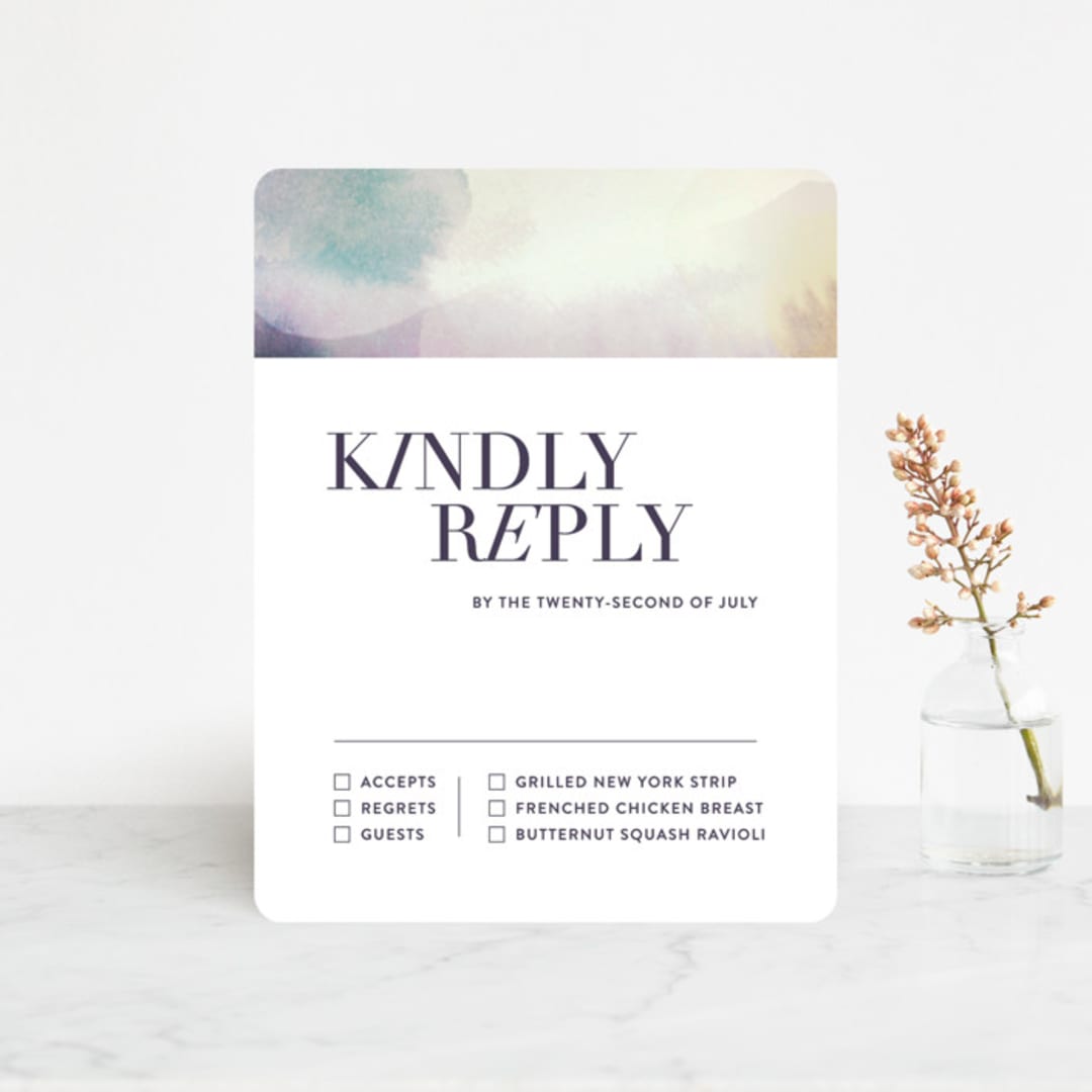 "Raptured" - RSVP Cards in Amethyst by Design Lotus - Front