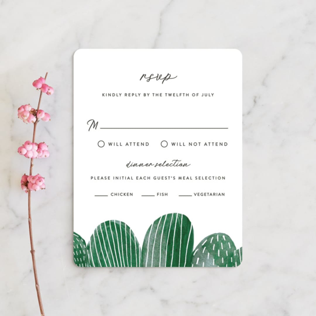 "Painted Cacti" - RSVP Cards in Cactus by Olivia Raufman - Front