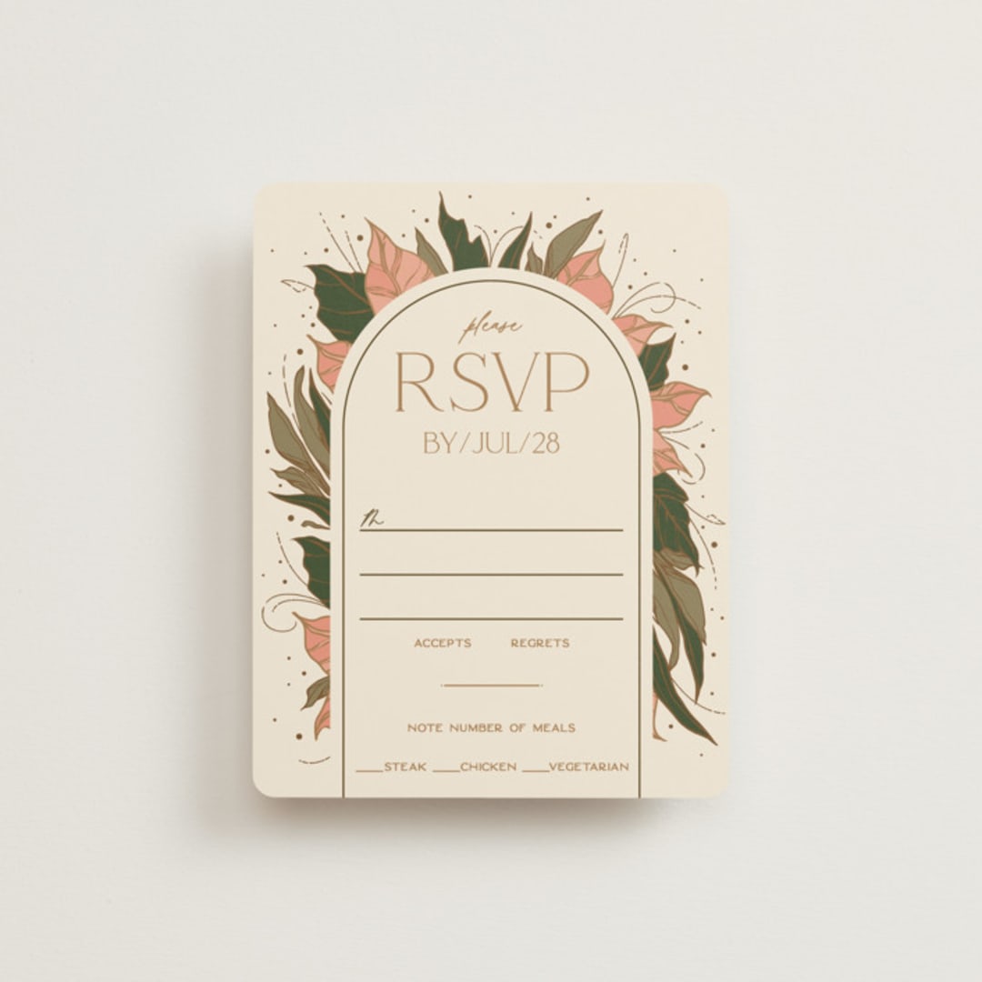 "Elegant Leaves" - RSVP Cards in Slate by GeekInk Design - Front