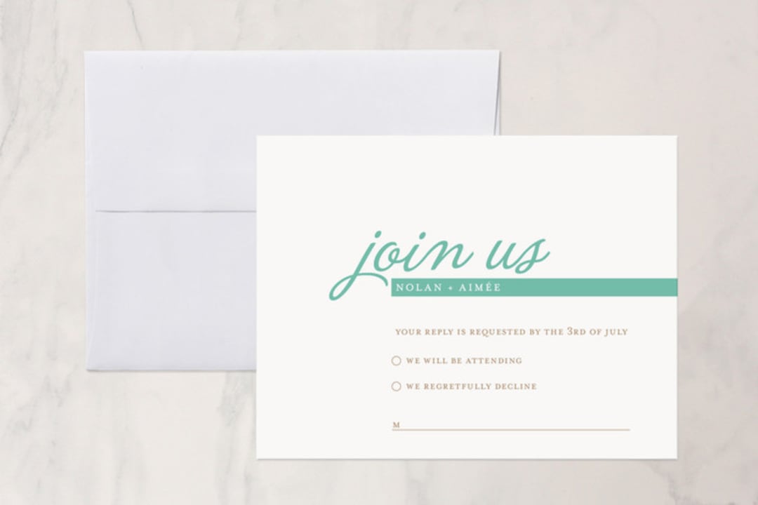 "Raising the Bar" - RSVP Cards in Turquoise by R studio - Front