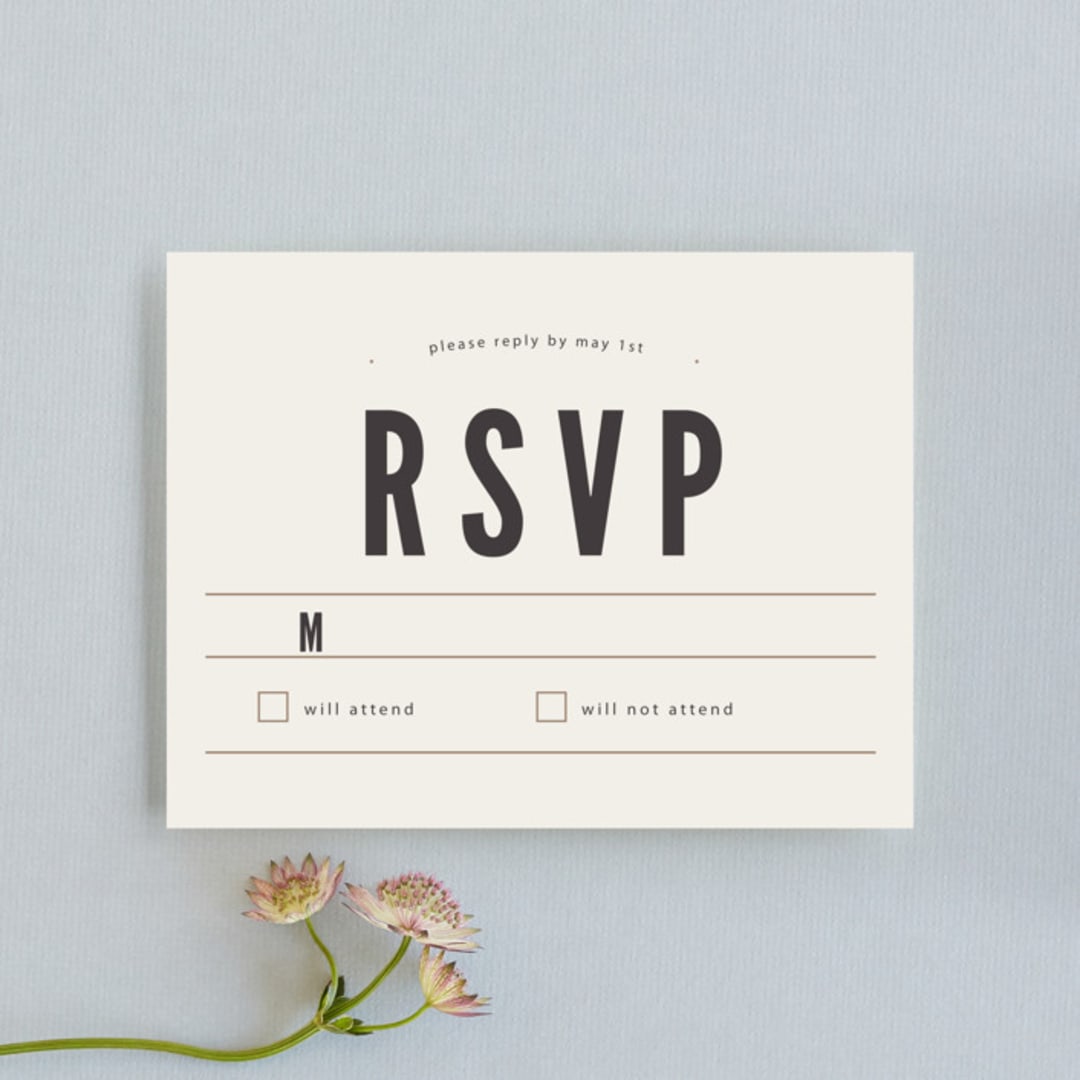 "Classic Type" - RSVP Cards in Mocha by Melissa Egan of Pistols - Front