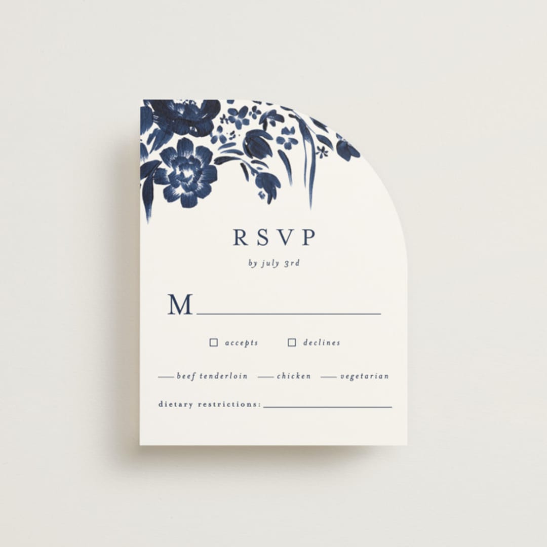 "brushstrokes in bloom" - RSVP Cards in Indigo by Angela Marzuki - Front